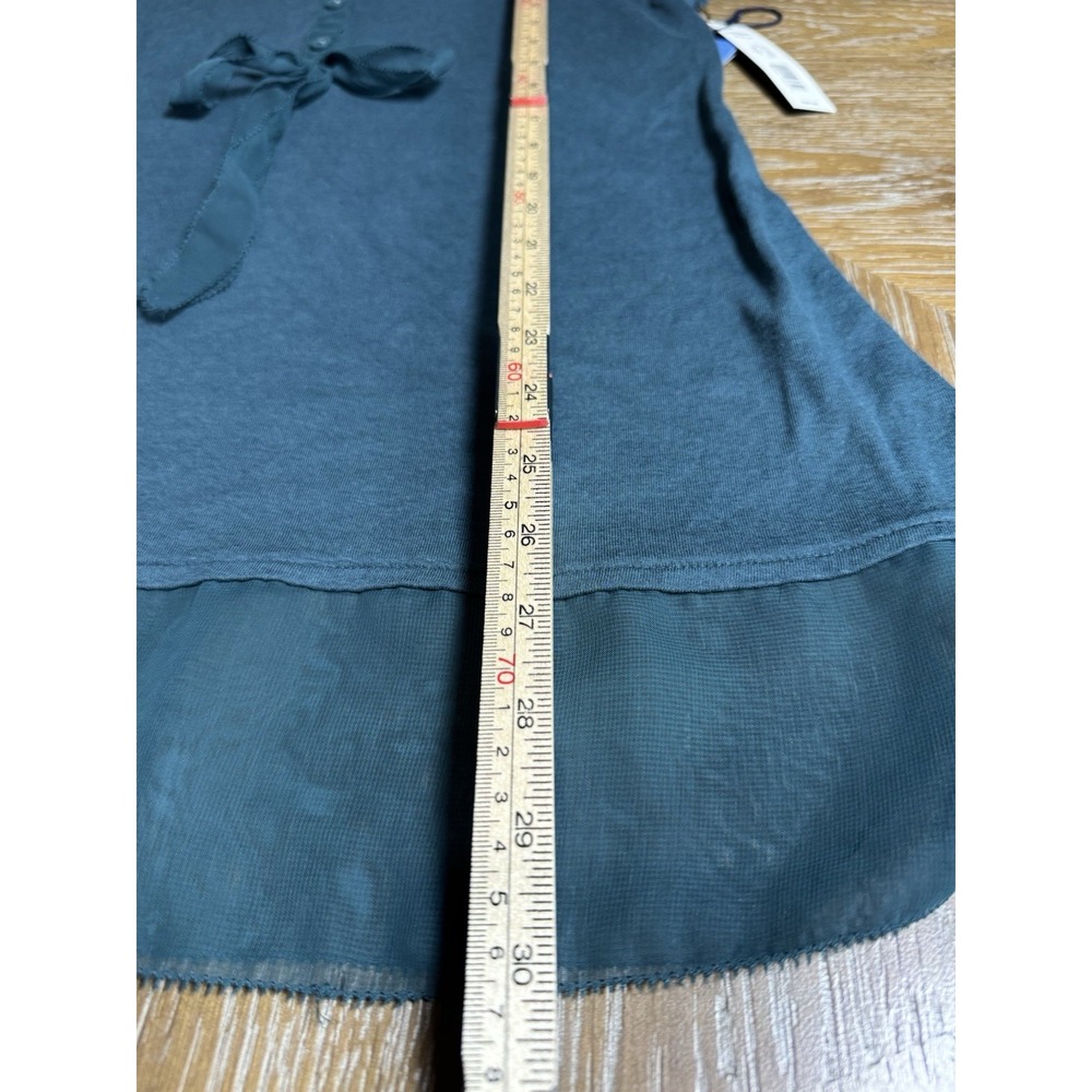 Simply Vera Wang Dark Teal Henley Sheer Hem Short Sleeve W/Bow‎ Size Medium NWT - Picture 5 of 6